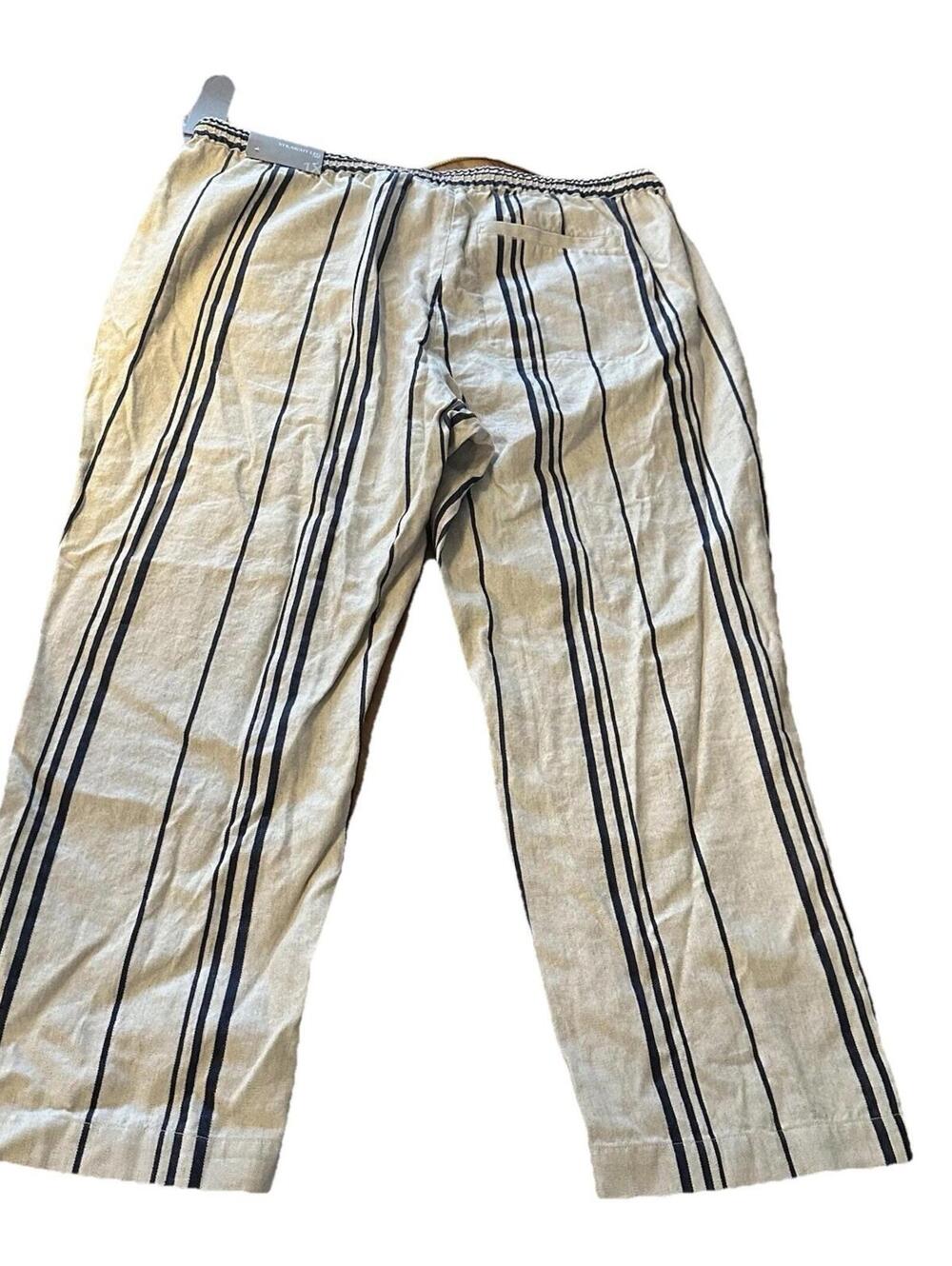 Soft Surroundings Vacation Beach Striped Linen Cotton Pants Cream/navy 1XL NWT - Picture 3 of 14